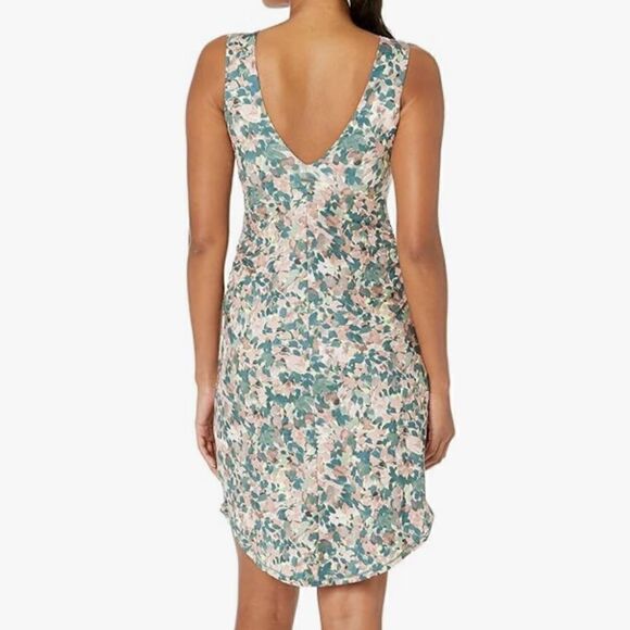 Prana Pearl Isla Green Pink Fitted Stretch Athleisure Dress in White Garden - Picture 2 of 13